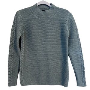 Irelands Eye High Neck Sweater Women’s M Lambswool Blend Cable Knit Sleeves blue